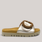 Grundy's Shoes Gabor 83745 metallic leather slide sandal with a beaded buckle and contoured footbed.