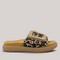 Grundy's Shoes Gabor leopard print suede slide sandal with a large beige buckle and contoured footbed