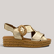 Grundy's Shoes Gabor 84556 gold leather platform wedge sandal with crossover straps and decorative buckle
