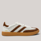 Grundy's Shoes Goodsole Kindred perforated white leather sneaker with brown suede accents and gum rubber sole