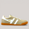 Grundy's Shoes Gola Elan trainer in bone suede with white leather stripes and a vintage gum sole.