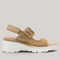 Grundy's Shoes Hispanitas Cedro wedge sandal in tan leather and mesh with buckle and velcro strap closure