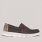 Grundy's Shoes Vitasole Harbour grey canvas slip-on shoe with a white speckled shock-absorbing sole and heel detail.