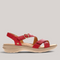 Grundy's Shoes Revere Nagoya red leather orthotic sandal with adjustable straps and gold hardware