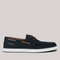 Grundy's Shoes Rieker navy nubuck leather lace-up boat shoe with perforated detailing and white rubber sole