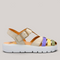 Grundy's Shoes Think 001342 closed toe sandal with multi-coloured leather straps, Velcro closure, and platform sole.