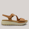 Grundy's Shoes Ziera Lanne tan leather platform sandal with adjustable velcro straps and cushioned footbed