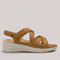 Grundy's Shoes Ziera Navla tan leather platform sandals with adjustable straps and supportive footbed, side view.