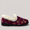 Grundy's Shoes Panda Emille burgundy microsuede slipper with floral embroidery and white faux wool trim