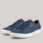 Grundy's Shoes ECCO Soft 7 men's navy blue leather sneakers with white soles and lace-up closure.