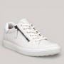 Grundy's Shoes ECCO Soft 7 women's white leather sneaker with side zip closure and flexible sole
