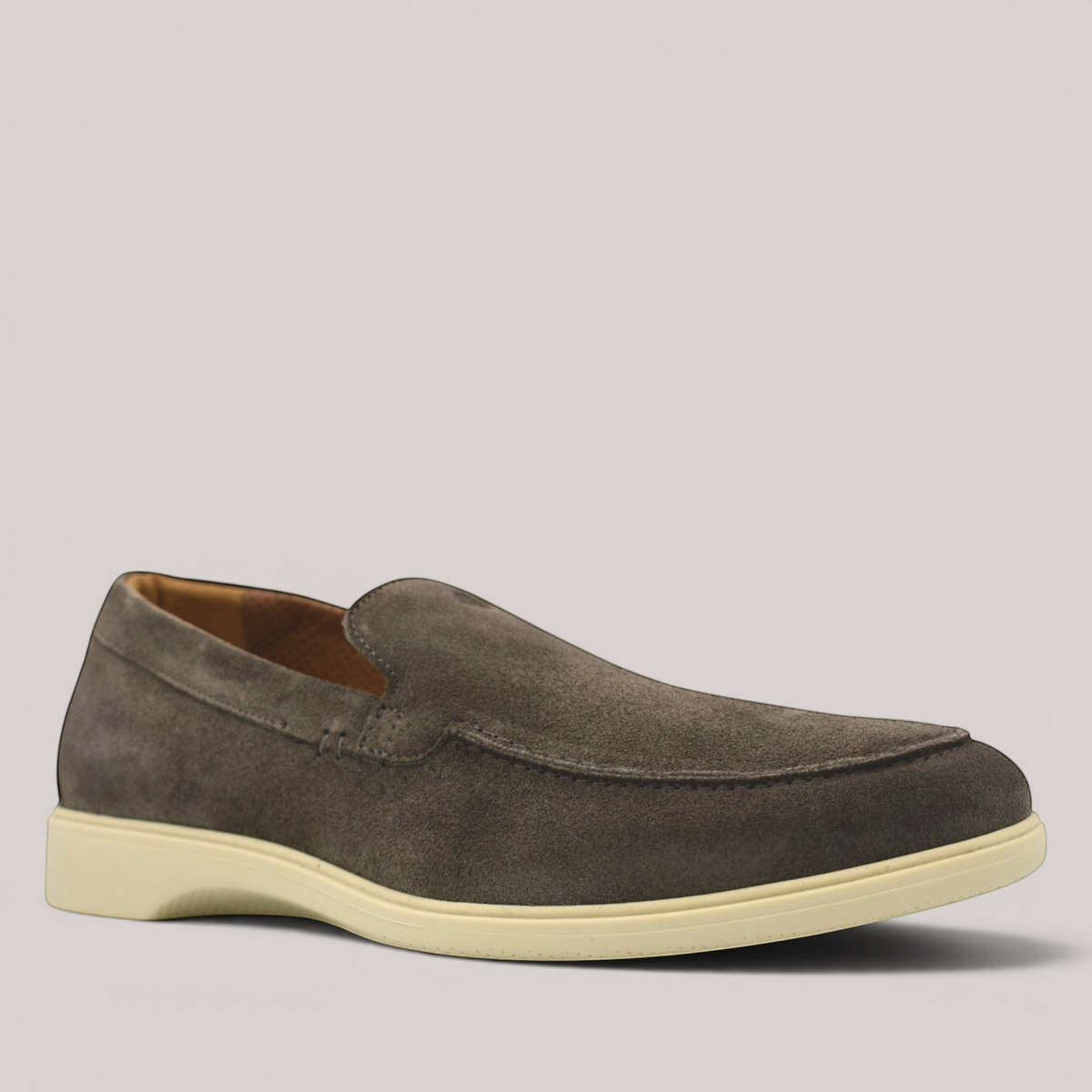Grundy's Shoes Amberjack loafer in dark grey Italian suede with a comfortable cream-coloured TPU outsole.