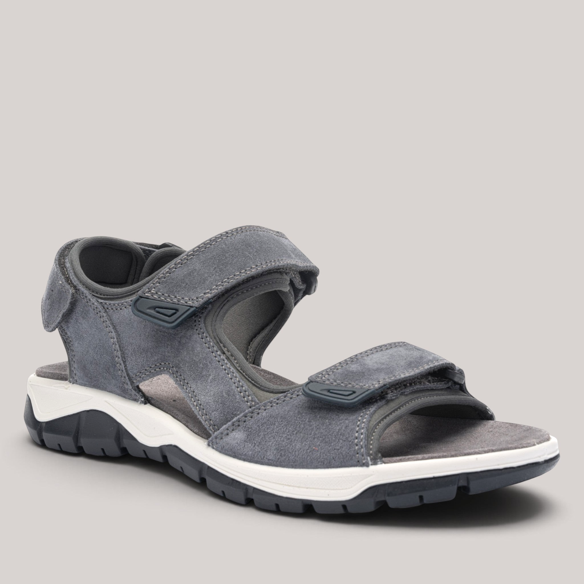 Grundy's Shoes Ara 20301 Lino grey nubuck leather walking sandals with adjustable velcro straps and rubber soles.