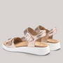 Grundy's Shoes Ara Madeira metallic rose gold leather wedge sandals with Velcro straps and white platform soles.