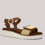 Grundy's Shoes Ara Bilbao brown leather wedge sandal with raffia detail, white sole, and adjustable velcro straps.