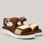 Grundy's Shoes Ara Bilboa brown leather wedge sandals with raffia woven strap detail and adjustable velcro fasteners.