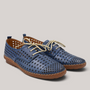 Grundy's Shoes Cabello Kroon blue perforated leather shoes with elastic laces and cushioned sole.