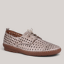 Grundy's Shoes Cabello Kroon beige perforated leather lace-up shoe with a brown sole and orthotic-friendly design.