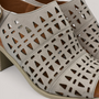 Grundy's Shoes Cabello Wilder grey punched leather mid-heel sandal with square toe and adjustable velcro strap