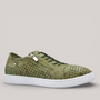 Grundy's Shoes Cabello EG17P olive floral leather sneaker with side zip, lace-up closure, and white rubber sole.