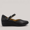Grundy's Shoes Revere Narita black leather Mary-Jane shoe with adjustable strap and comfortable wedge heel