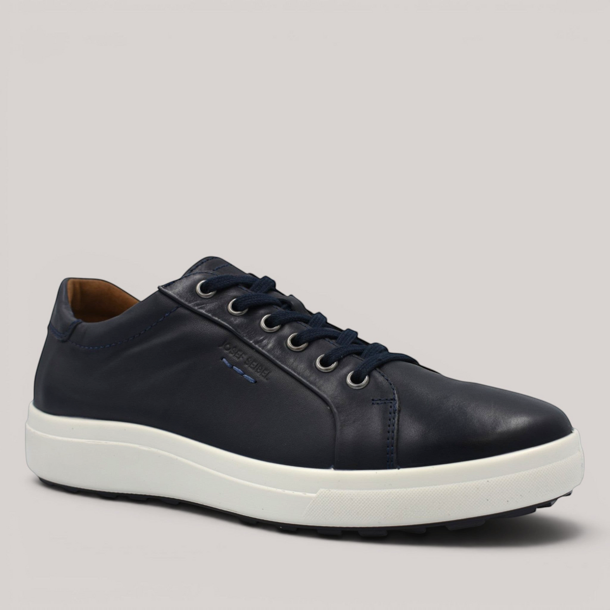 Grundy's Shoes Josef Seibel Maddox 05 blue leather lace-up sneaker with a white lightweight sole