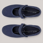Grundy's Shoes ECCO Soft 2.0 navy blue leather Mary Jane flats with a single strap closure and cushioned insole.