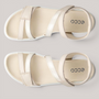 Grundy's Shoes ECCO Soft Sandal in beige leather with three adjustable straps and a cushioned microfiber footbed.