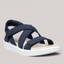 Grundy's Shoes ECCO Soft Sandal in navy blue leather with adjustable three-strap closure and cushioned white sole.