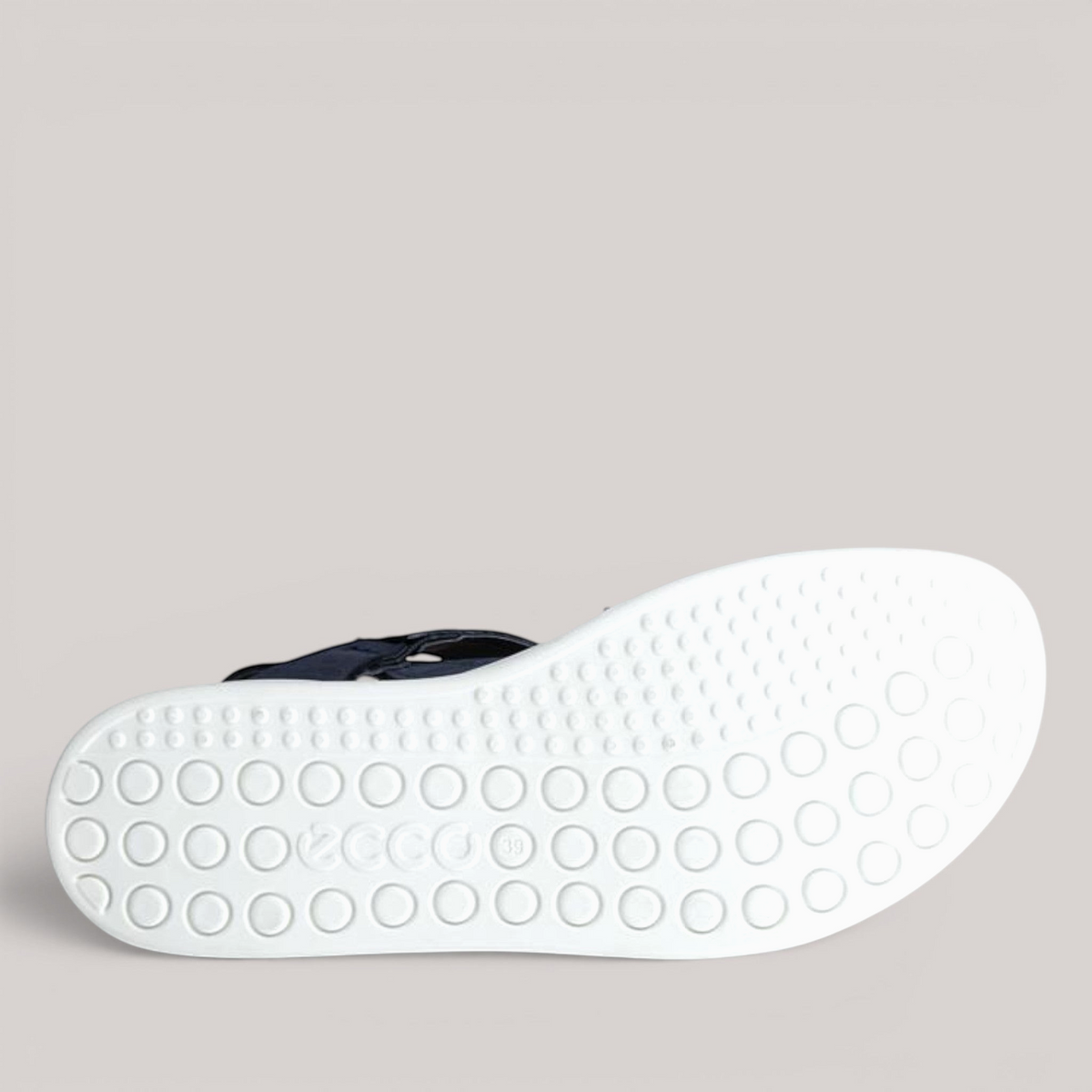 Grundy's Shoes ECCO Soft Sandal featuring a white textured rubber outsole with circular grip pattern