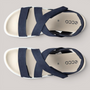 Grundy's Shoes ECCO Soft Sandal in navy blue leather with adjustable straps and cushioned microfibre footbed