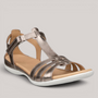 Grundy's Shoes ECCO Flash metallic bronze leather t-strap sandal with adjustable buckle and cushioned footbed