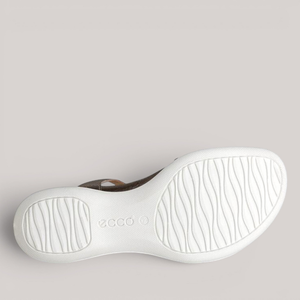 Grundy's Shoes ECCO Flash sandal showing the white textured PU outsole with wave pattern and branding