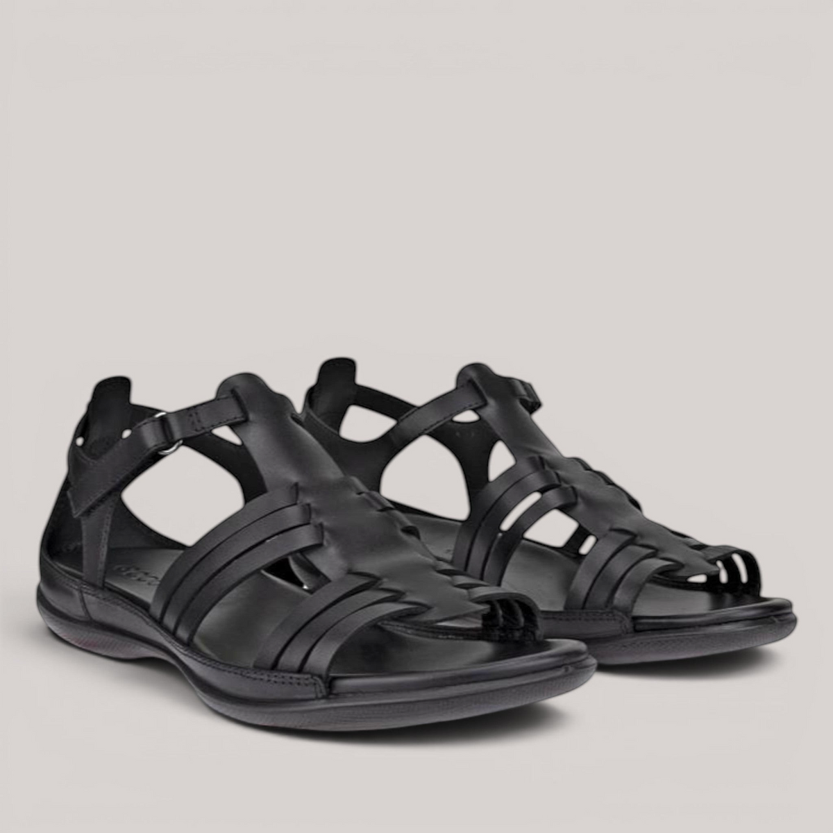 Grundy's Shoes ECCO Flash black leather gladiator-style sandals with adjustable straps and cushioned footbed