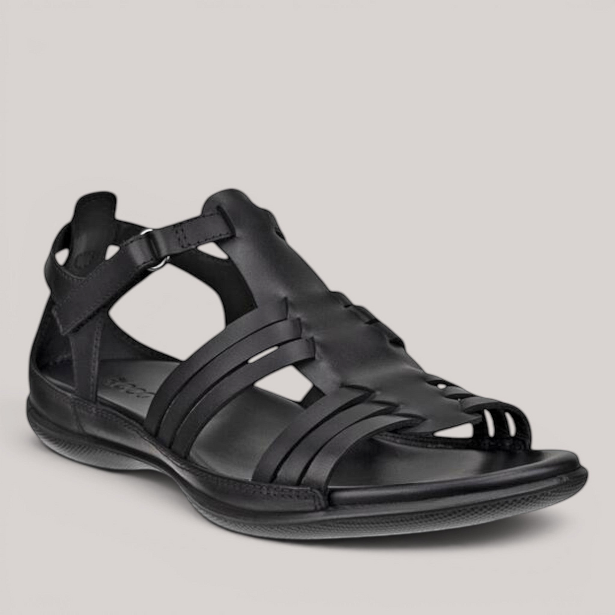 Grundy's Shoes ECCO Flash black leather gladiator-style sandal with adjustable strap and cushioned footbed
