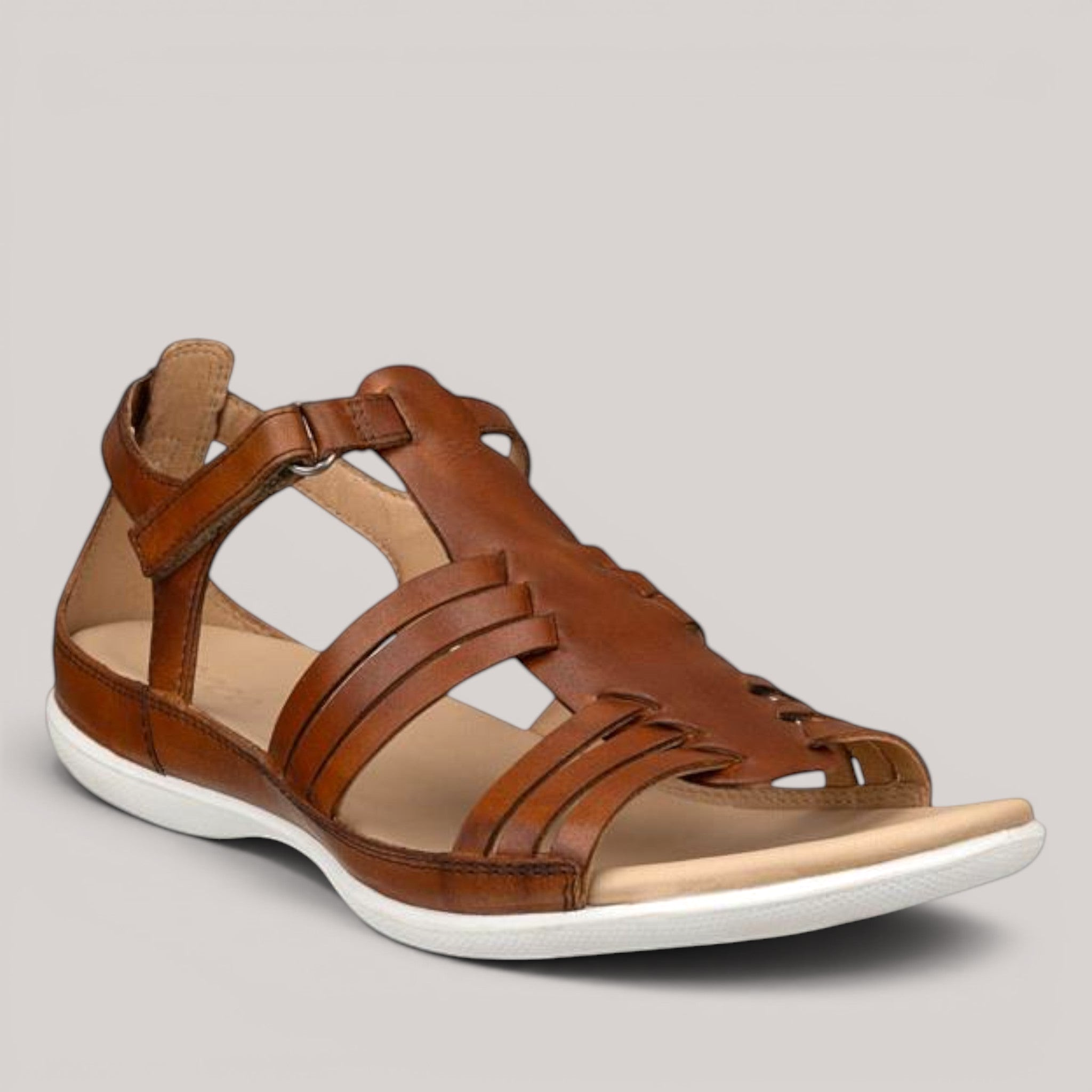 Grundy's Shoes ECCO Flash brown leather strappy sandals with adjustable strap and cushioned footbed