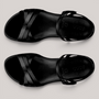 Grundy's Shoes ECCO Flash black leather sandals with crisscross straps and adjustable ankle buckle, top view.