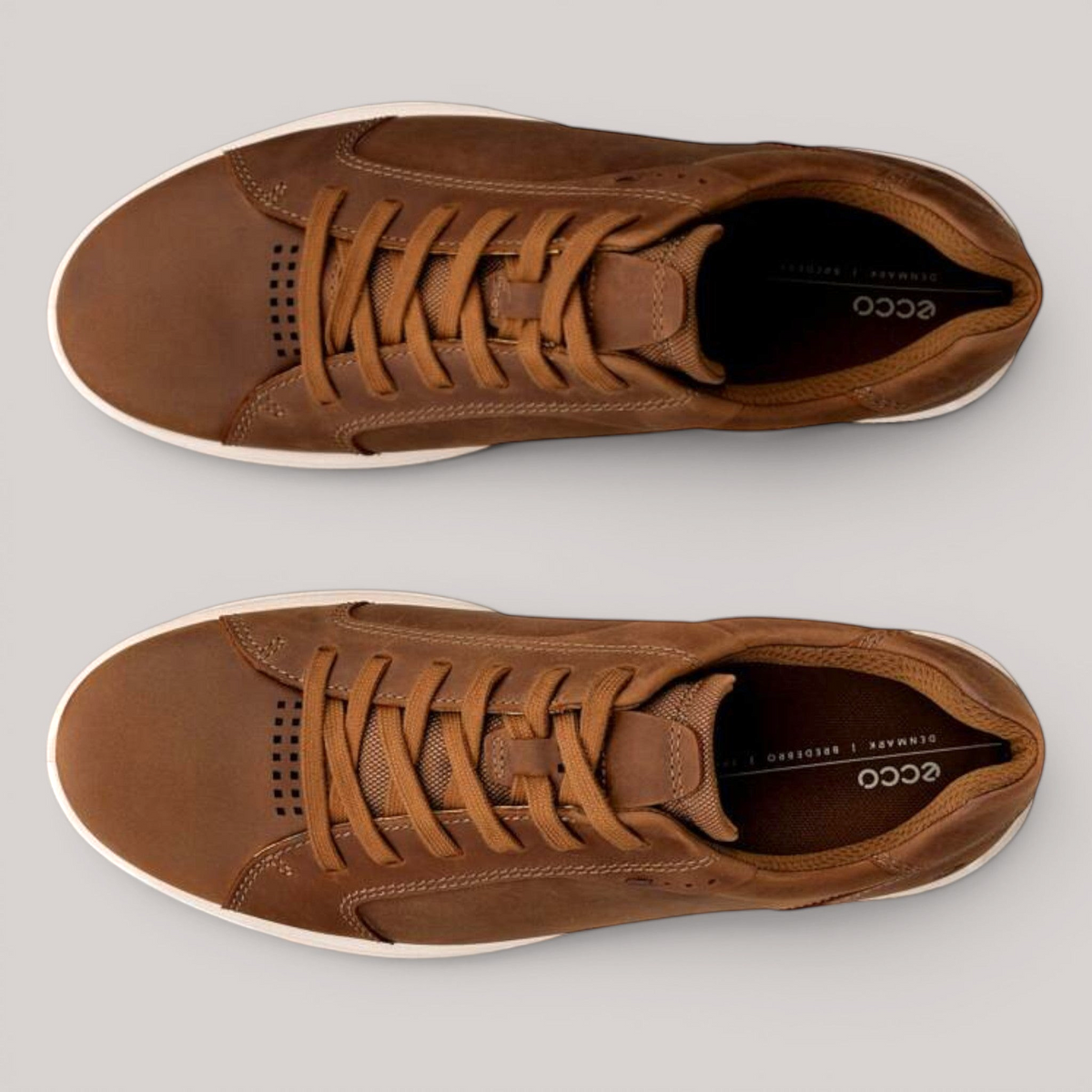 Grundy's Shoes ECCO Byway 2.0 brown leather sneakers with textile laces and a flexible rubber outsole.