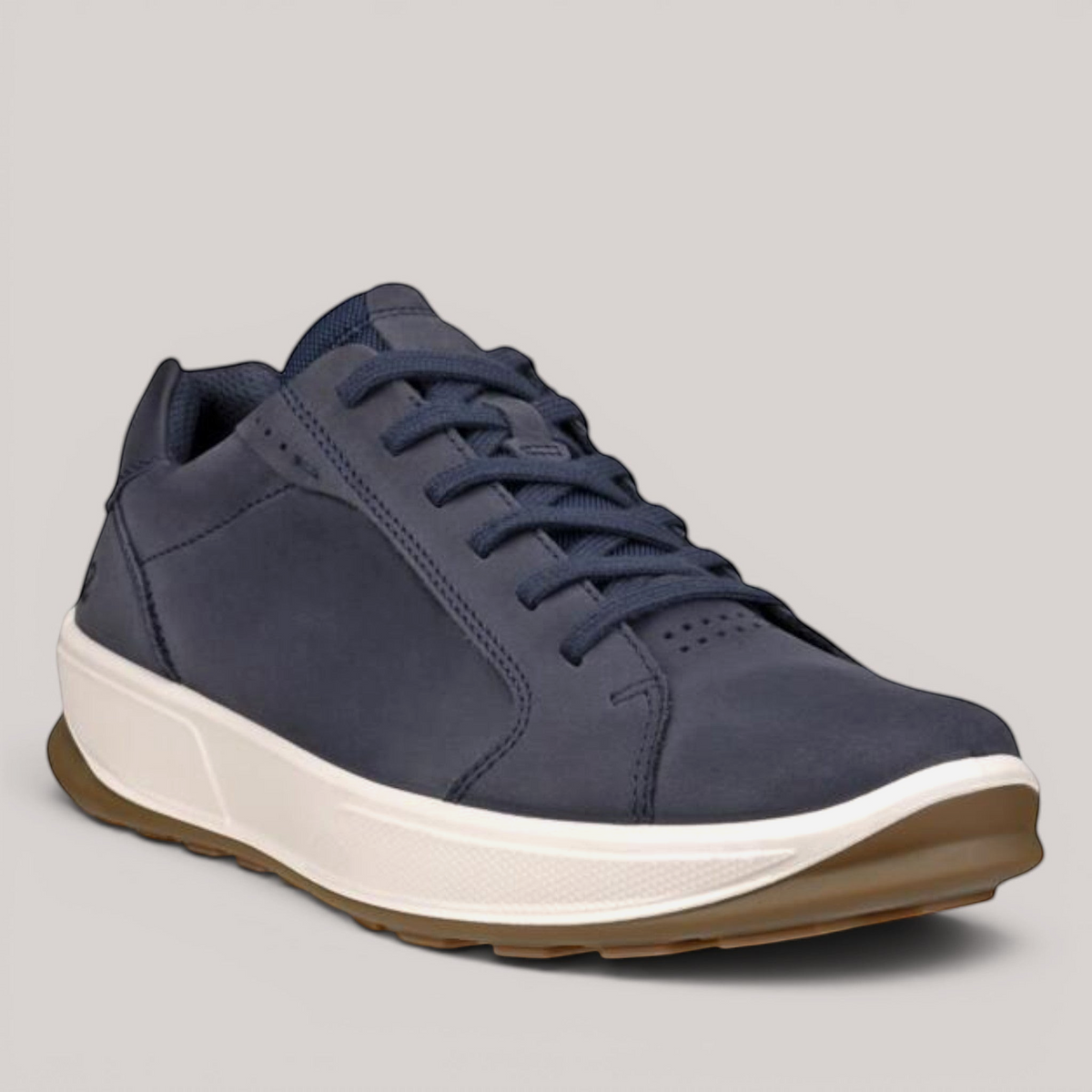 Grundy's Shoes ECCO Byway 2.0 navy blue leather sneaker with a white midsole and brown rubber outsole.