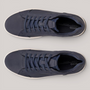 Grundy's Shoes ECCO Byway 2.0 navy blue leather sneakers viewed from above with textile laces and white rubber soles.