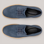 Grundy's Shoes ECCO Metropoloe London blue suede derby shoes with lace-up closure and light tan welt soles.