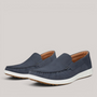 Grundy's Shoes ECCO S Lite Moc navy blue nubuck leather slip-on loafers with white flexible soles