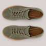 Grundy's Shoes ECCO Soft 10 men's olive green suede sneakers with lace-up closure and brown rubber soles.