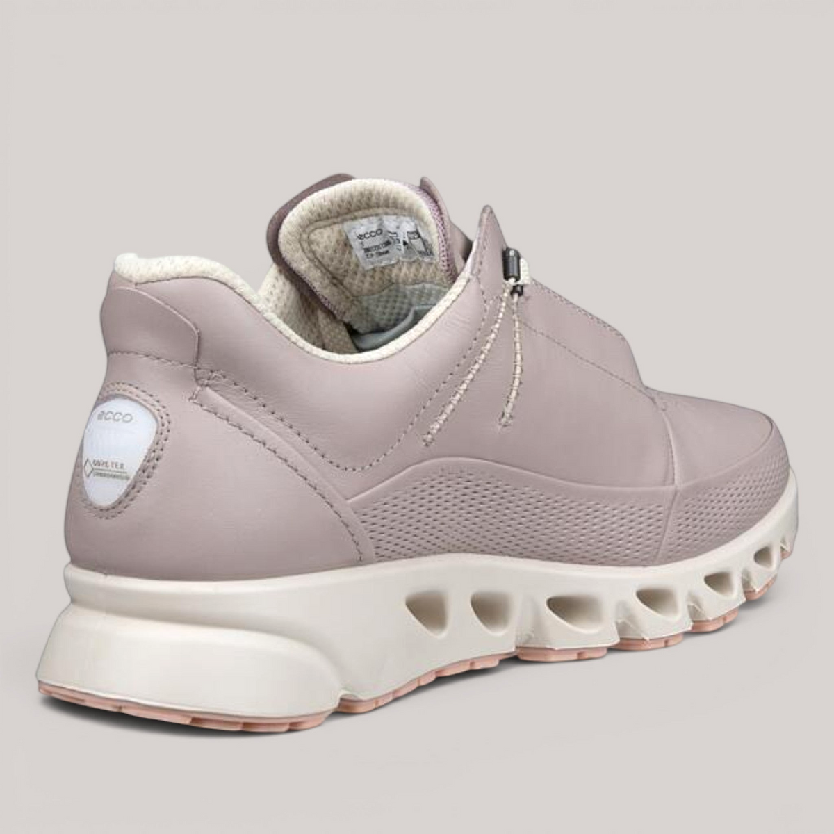 Grundy's Shoes ECCO Multi-Vent women's sneaker in mauve leather with GORE-TEX waterproof technology and rubber sole