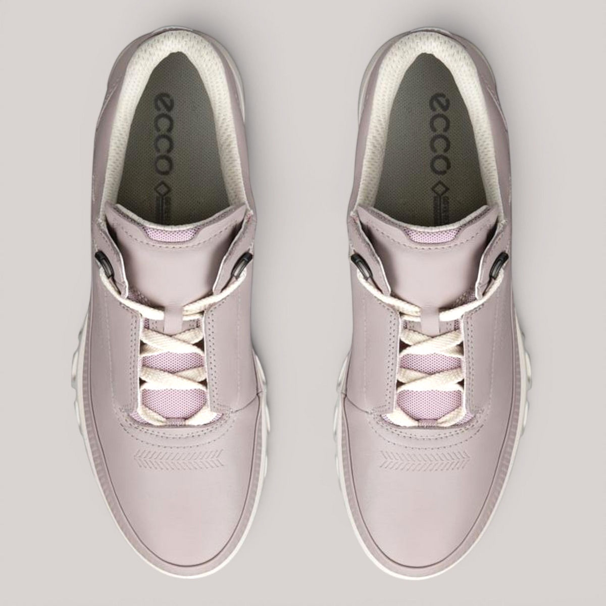 Grundy's Shoes ECCO Multi-Vent women's sneakers in mauve leather with GORE-TEX waterproofing and lace-up design.