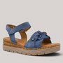 Grundy's Shoes Gabor 82704 blue suede wedge platform sandal with fringe detail and adjustable Velcro ankle strap