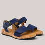 Grundy's Shoes Gabor 82734 navy blue nubuck sandals with a decorative buckle, velcro strap, and cork-look wedge sole.