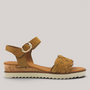 Grundy's Shoes Gabor 82758 tan nubuck wedge sandal with braided strap detail, cork-effect midsole, and buckle strap.
