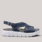 Grundy's Shoes Gabor 82891 navy blue nubuck crossover sandals with a chunky white sole and adjustable buckle strap.