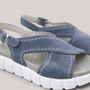 Grundy's Shoes Gabor 82891 blue nubuck crossover sandals with contrast stitching and chunky white platform sole